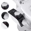 Close-up view of a bidet attachment for a toilet seat, showing control knobs and branding. Produktbild-Vorschau