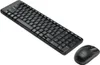 A black wireless keyboard and mouse set on a white background. Produktbild-Vorschau
