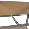 Close-up view of two shelves of a metal shelving unit with brown particle board shelves. Podgląd zdjęcia produktu