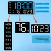 A digital clock display with callouts and German text descriptions. Produktbild-Vorschau