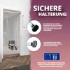 A swing hanging in a doorway with marketing text and close-ups of the mounting hardware. Produktbild-Vorschau