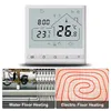 A collage showing a smart thermostat and two types of floor heating systems. Náhled obrázku produktu