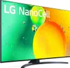 A side view of an LG Nanocell TV displaying a colorful abstract image with water droplets. Produktbild-Vorschau