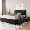 Łóżko tapicerowane 90x200 cm czarne z diodami LED i 2 Podgląd zdjęcia produktu 7