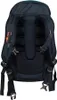 The back view of a dark blue backpack with orange branding. Produktbild-Vorschau