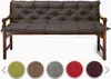 A bench cushion in anthracite color shown on a wooden bench, with swatches of other available colors below. Produktbild-Vorschau