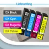 Four ink cartridges are displayed diagonally, with text labels on the left side of the image. Produktbild-Vorschau