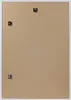 The back of a silver picture frame with a brown cardboard insert and black hanging clips. Produktbild-Vorschau