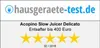 A review badge for a slow juicer. Produktbild-Vorschau