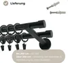 A double curtain rod with rings and clips, along with mounting hardware. Produktbild-Vorschau