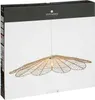 A pendant light fixture with a woven, fan-shaped shade is displayed against a white background, with the brand logo visible at the top. Produktbild-Vorschau