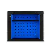A front view of an empty tool cabinet with a blue pegboard interior and black frame. Produktbild-Vorschau