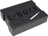 A black foam insert with the letters 'LBX' cut out, and a scalpel resting on top. Náhľad obrázku produktu