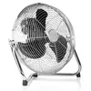 A chrome floor fan with black blades is shown against a white background. Podgląd zdjęcia produktu