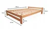 A wooden bed frame with dimensions indicated by arrows and text. Produktbild-Vorschau