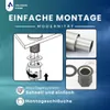Marketing image showing installation instructions and features of a kitchen faucet. Produktbild-Vorschau