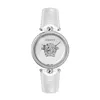 A white Versace watch with a white alligator-patterned strap and a silver-tone case and dial. The dial features the Versace Medusa logo prominently in the center and the brand name 'VERSACE' above it. The watch is shown from a front-facing perspective. Produktbild-Vorschau