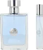 A bottle of Versace Pour Homme cologne and a smaller travel-sized spray bottle. Produktbild-Vorschau