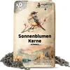 A bag of birdseed with sunflower kernels, featuring an illustration of a bird and a landscape. Produktbild-Vorschau