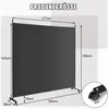 A diagram showing the dimensions of a black room divider with wheels. Náhled obrázku produktu