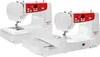 Two white and red sewing machines are shown side-by-side against a white background. Produktbild-Vorschau