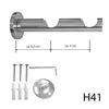 A product shot of a double curtain rod bracket with included hardware and measurements. Produktbild-Vorschau
