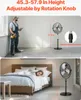 A split image showing a standing fan in two different settings: one in an empty room with a worker, and another in a bedroom with a child sleeping. Podgląd zdjęcia produktu