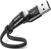 A black USB to Lightning charging cable with a built-in cable clip is shown against a white background. Anteprima dell’immagine prodotto