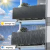 A split image showing a balcony with a privacy screen under sunny and rainy conditions. Produktbild-Vorschau