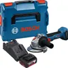 A Bosch angle grinder set including the grinder, a battery, a charger, and a storage case, displayed on a white background. Anteprima dell’immagine prodotto