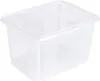 A clear, studio shot of an empty, transparent plastic storage box. Produktbild-Vorschau