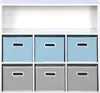 A white shelving unit with six storage boxes, three blue and three gray, arranged in two rows. Produktbild-Vorschau