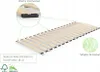A wooden bed slatted base with close-up details and text labels. Produktbild-Vorschau