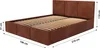 A brown upholstered bed frame with a slatted base and a headboard, shown with dimensions indicated by measurement lines and text. Produktbild-Vorschau