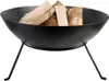 A black metal fire bowl filled with logs, shown on a white background. Produktbild-Vorschau