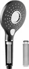 A black and silver hand showerhead with a filter cartridge shown separately. Produktbild-Vorschau
