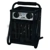 A black portable electric heater with a handle and wheels. Produktbild-Vorschau