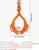 An orange log grapple with dimensions and specifications shown. Náhled obrázku produktu