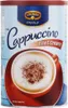 A can of Krüger Cappuccino with a cup of cappuccino shown. Podgląd zdjęcia produktu