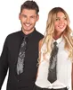 A man and a woman are posing for a product shot, both wearing black shirts and sequined ties. Produktbild-Vorschau