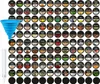 A collage of spice jar labels and a blue funnel. Produktbild-Vorschau