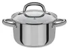 A stainless steel pot with a glass lid and two handles, shown from the front on a white background. Náhľad obrázku produktu