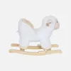 A white plush sheep rocking horse on a plain white background. Produktbild-Vorschau