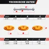 A technical data chart showing dimensions and weights of dumbbell components. Produktbild-Vorschau