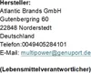 Textual information about the manufacturer and contact details. Produktbild-Vorschau