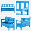 A collage of four images showing a blue wooden garden bench with storage. Anteprima dell’immagine prodotto