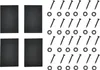 A set of four black rectangular pads and a collection of screws and washers arranged on a white background. Podgląd zdjęcia produktu