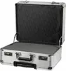 An open silver aluminum briefcase with black interior lining and foam padding. Anteprima dell’immagine prodotto