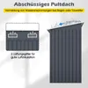 A diagram illustrating the sloped roof design of a shed and its ventilation system. Produktbild-Vorschau