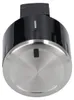 A close-up of a stove knob with a brushed metal face and a black plastic top section with a single white indicator line. Produktbild-Vorschau